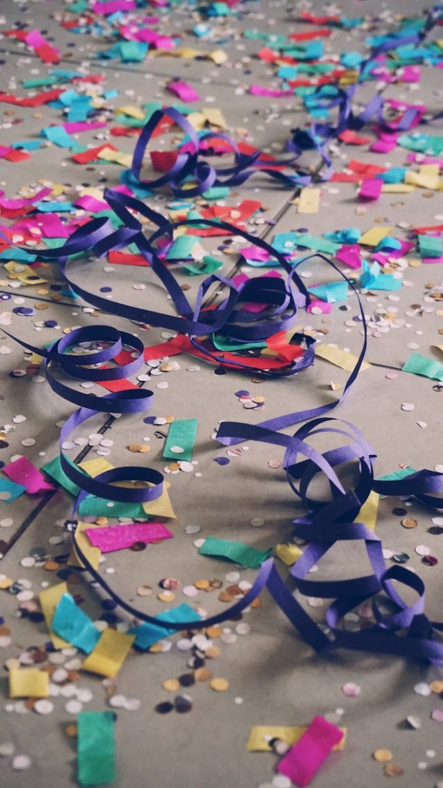 ribbons and confetti on party floor