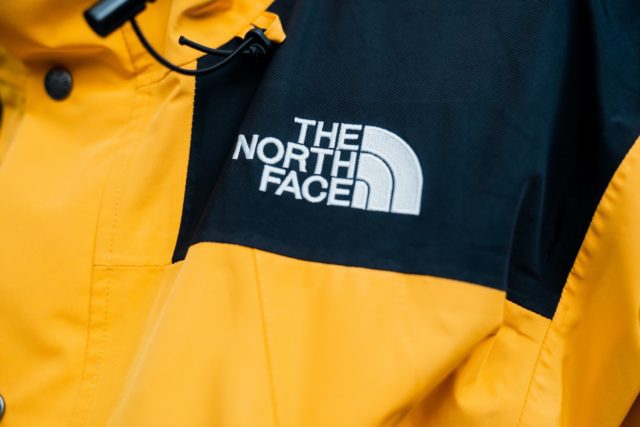 black and white north face jacket