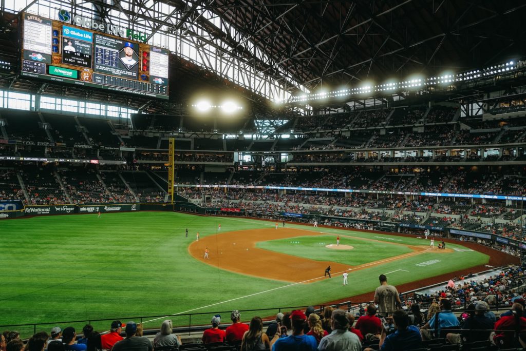 texas rangers stadium with a full crowd